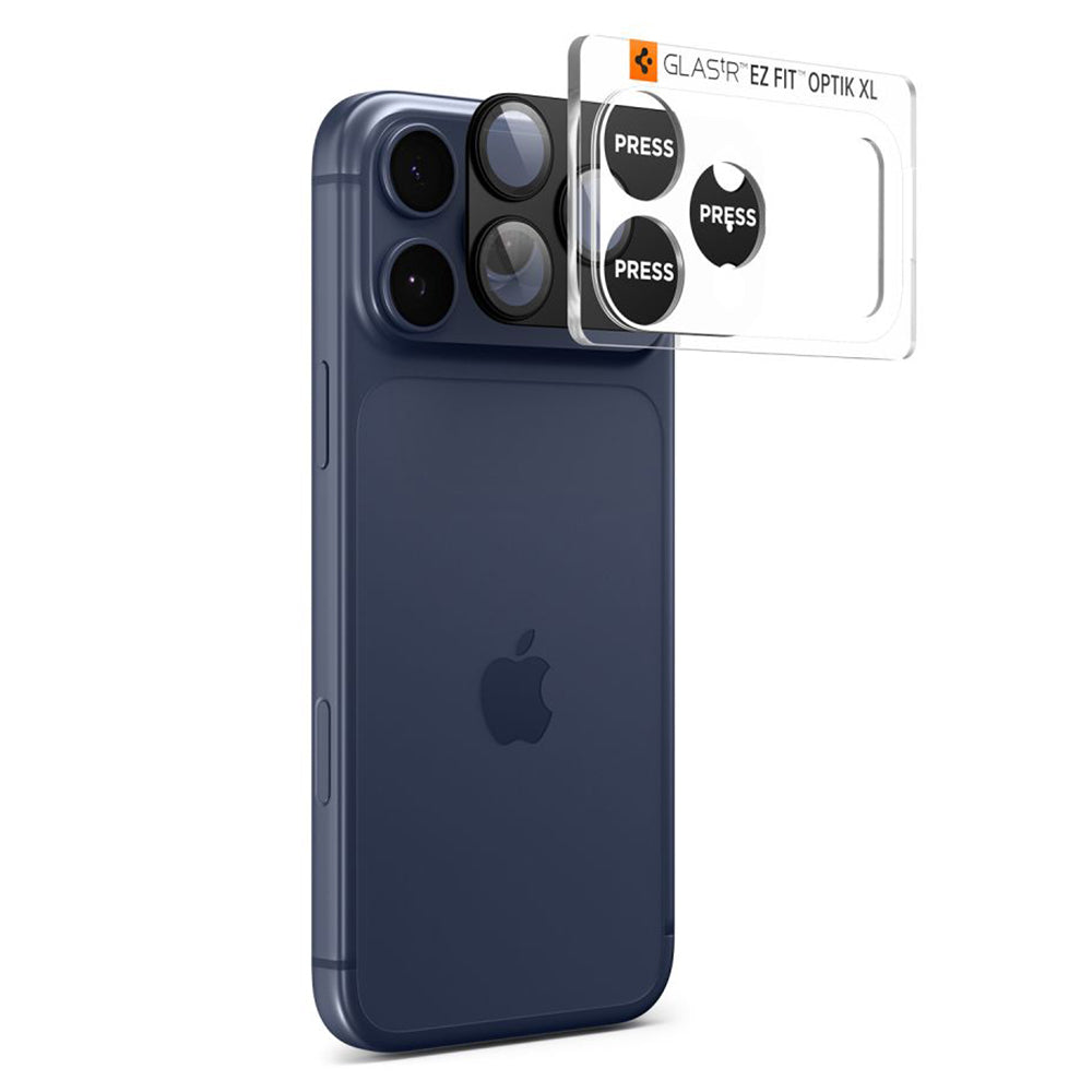 Beskyttelsesfilm til bagkameraet Spigen GlastR EZ FIT Optik Pro XL til Apple iPhone 17 Pro, Hærdet Glas, Sort AGL10644