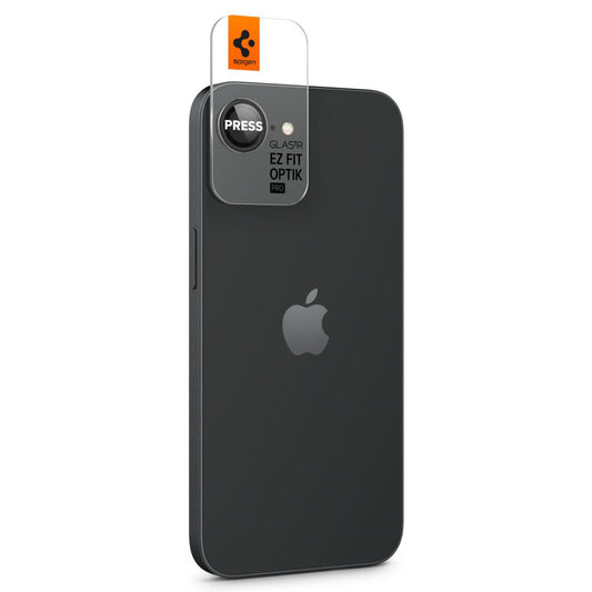 Bagsidekamera beskyttelsesfilm Spigen GlastR EZ FIT Optik Pro til Apple iPhone 17e / 16e, Hærdet Glas, Sæt med 2 stykker, Sort AGL09279