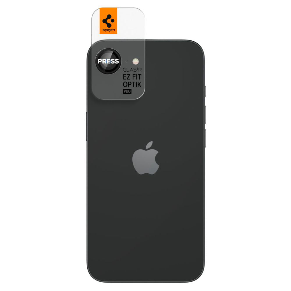 Bagsidekamera beskyttelsesfilm Spigen GlastR EZ FIT Optik Pro til Apple iPhone 17e / 16e, Hærdet Glas, Sæt med 2 stykker, Sort AGL09279