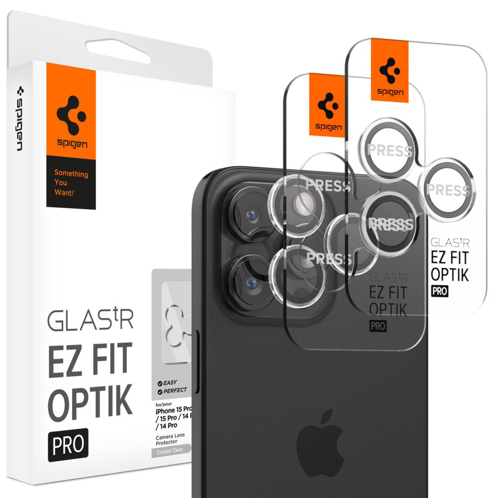 Beskyttelsesfilm til bagsidekameraet Spigen GlastR EZ FIT Optik Pro til Apple iPhone 17 Pro Max / 17 Pro, Hærdet glas, Sæt med 2 stykker, Gennemsigtig