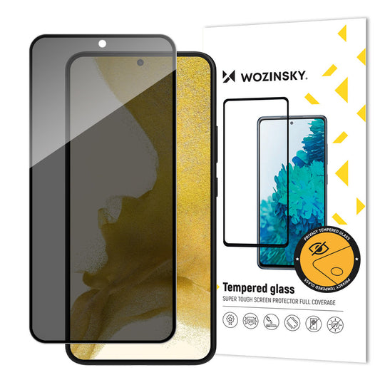 WZK AntiSpy Privacy Screen Protector for Samsung Galaxy S22+ 5G S906, Full Glue, Privacy Glass