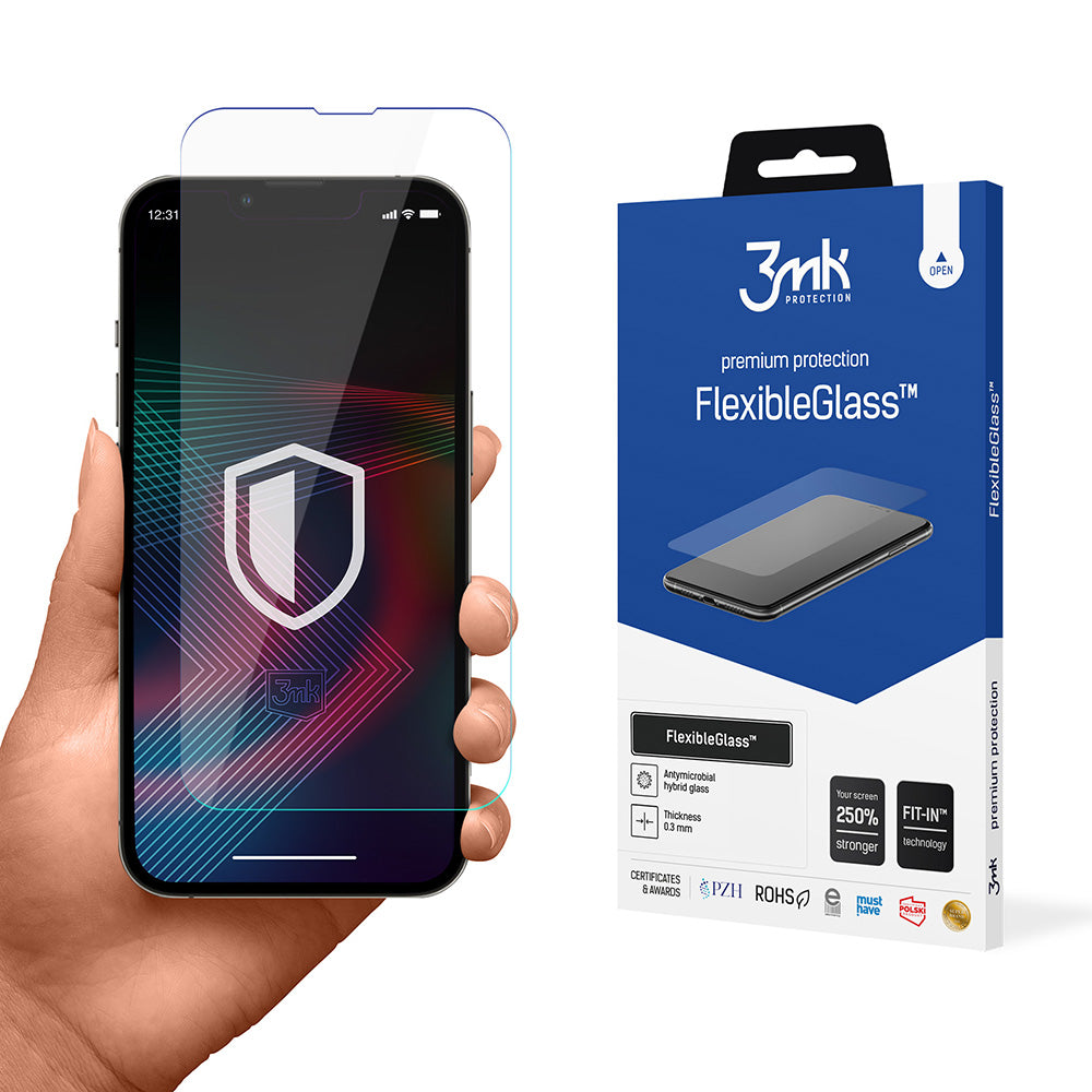 3MK FlexibleGlass Skærmbeskytter til Apple iPhone 14 Pro / 14, Fleksibelt Glas, Fuld Lim
