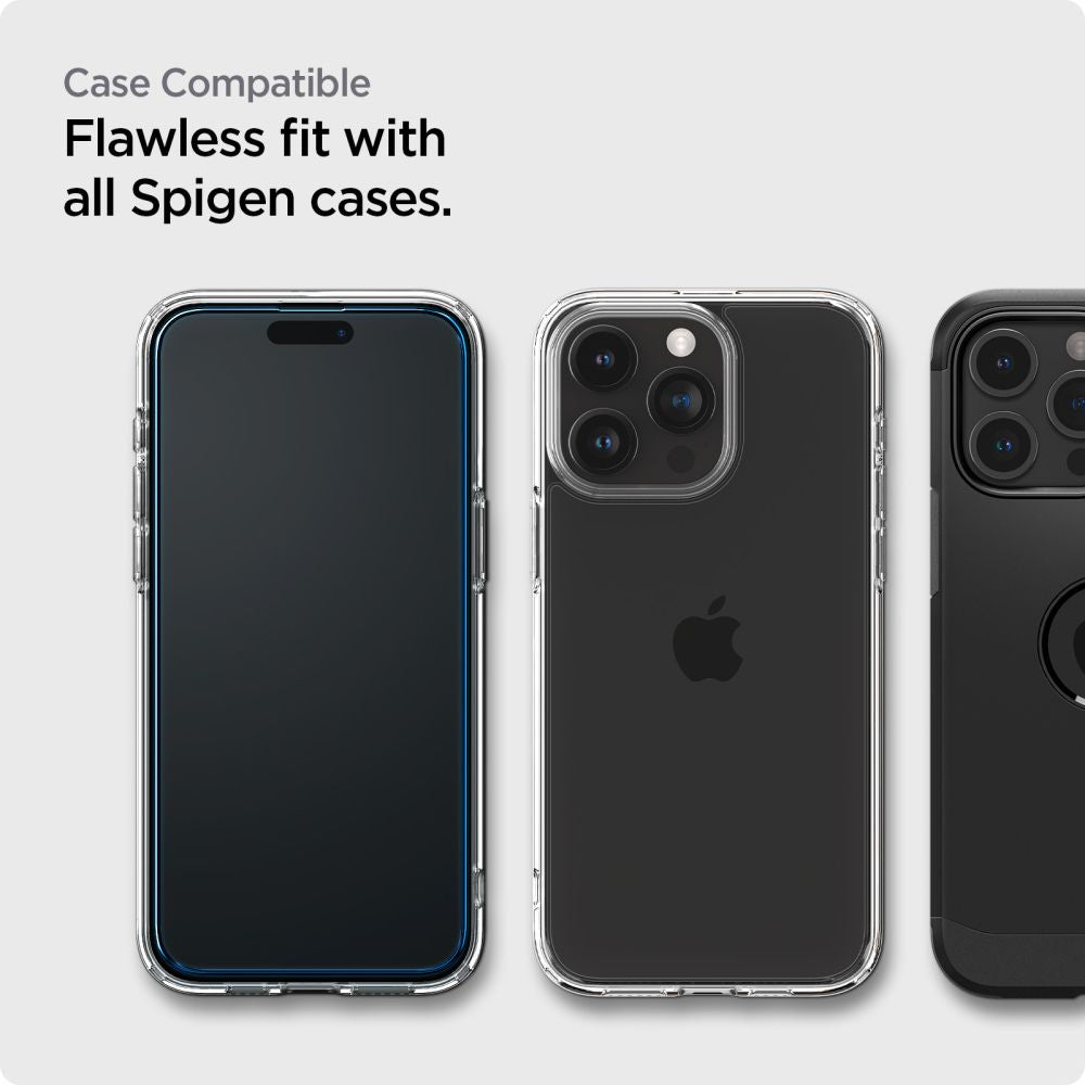 Spigen Align Master skærmbeskytter til Apple iPhone 15 Pro, beskyttelsesglas, fuld limning, sæt med 2 dele, 2,5D, sort
