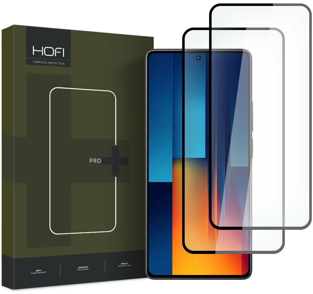 Skærmbeskyttelsesfilm HOFI Glass PRO+ til Xiaomi Poco M6 Pro 5G, Hærdet Glas, Fuldklæbende, Sæt med 2 stykker, 2.5D, Sort
