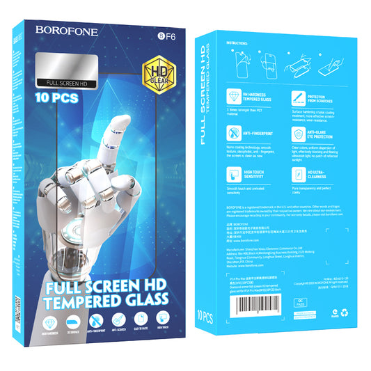 Skærmbeskyttelsesfilm Borofone BF6 Diamond Armor til Apple iPhone 16e / 14 / 13 Pro / 13, Hærdet Glas, Fuldklæbende, Sæt med 10 stykker, Sort