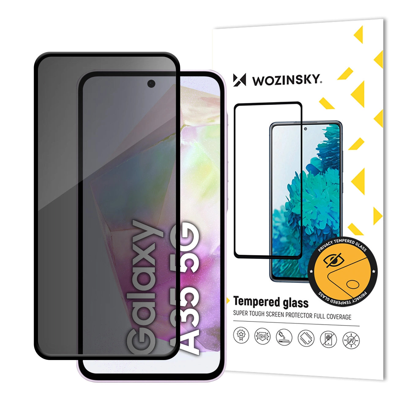 WZK AntiSpy Privacy-skærmbeskytter til Samsung Galaxy A35 5G A356, beskyttelsesglas, fuldt limet