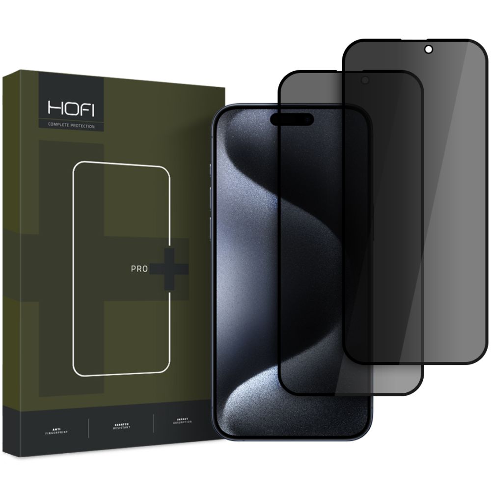 Beskyttelsesfilm til skærm Privacy HOFI Glass PRO+ til Apple iPhone 16 Pro, Hærdet glas, Fuldklæbende, Sæt med 2 stykker, 2.5D