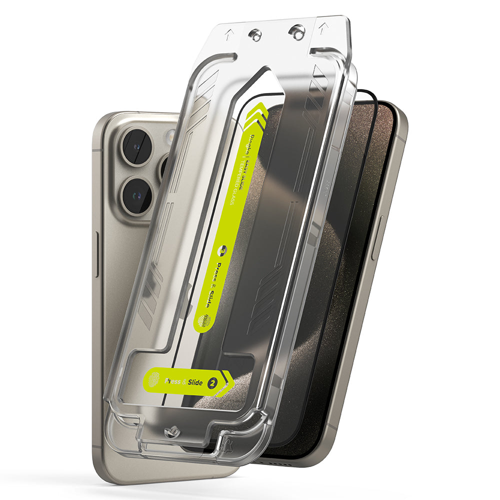 Beskyttelsesfilm Ringke Easy Slide til Apple iPhone 15 Pro Max, Hærdet Glas, Fuldklæbende, Sæt med 2 stykker, Sort