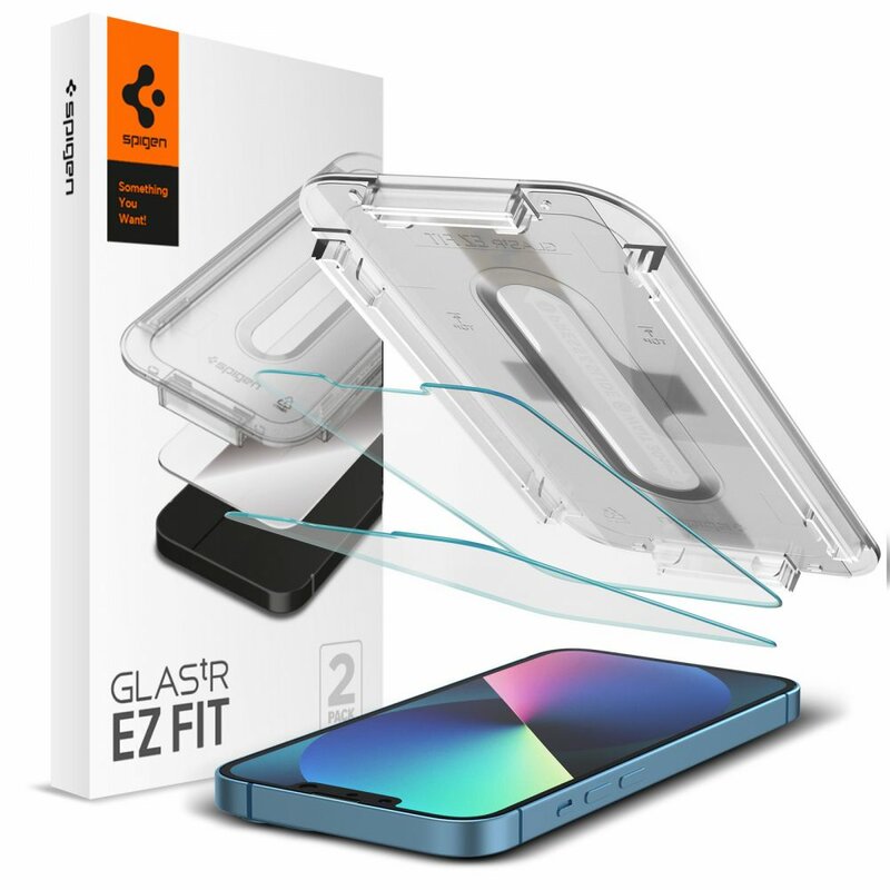 Skærmbeskyttelsesfilm Spigen GlastR EZ FIT til Apple iPhone 17e / 16e / 14 / 13 Pro, Hærdet Glas, Fuldklæbende, Sæt med 2 stykker AGL03385