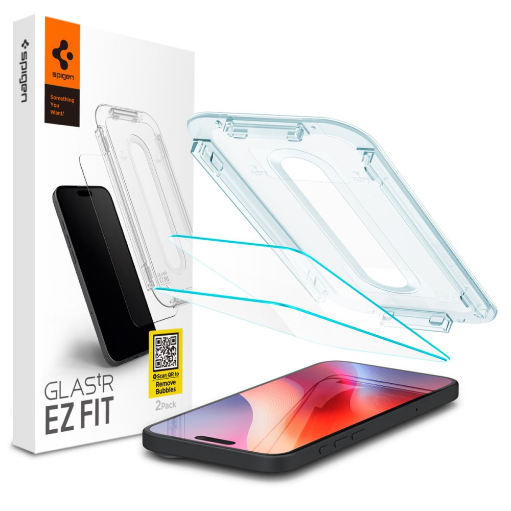 Skærmbeskyttelsesfilm Spigen GlastR EZ FIT til Apple iPhone 17 Pro / 17 / 16 Pro, Hærdet Glas, Fuldklæbende, Sæt med 2 stykker