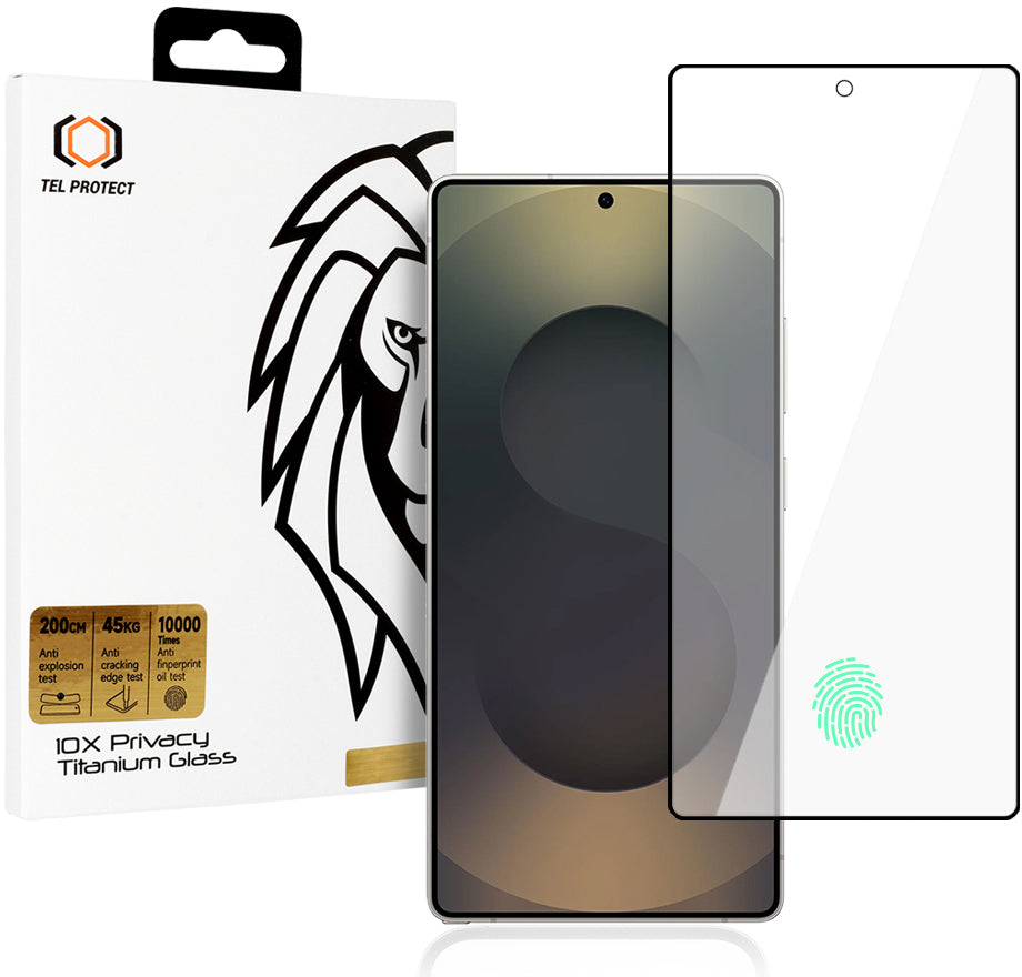 Tel Protect 10X Plus Titanium privacy-skærmbeskytter til Samsung Galaxy S25 Ultra S938, hærdet glas, fuldlimet