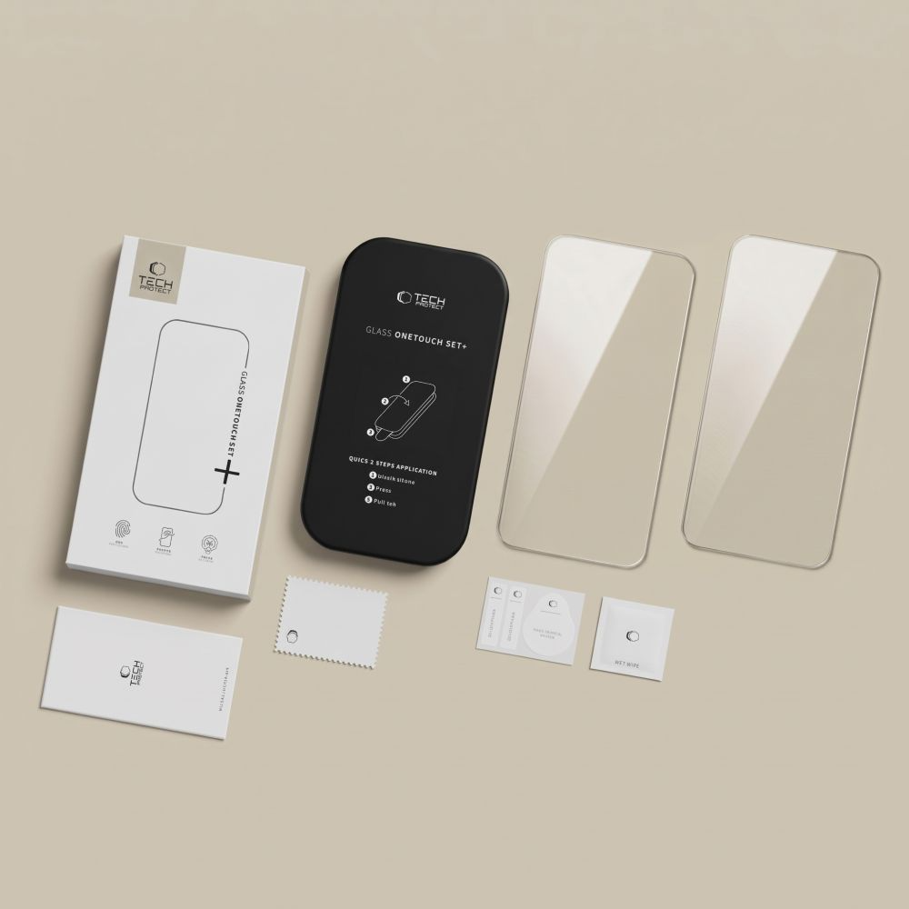 Tech-Protect OneTouch Skærmbeskytter til Apple iPhone 18 Pro Max / 17 Pro Max, Hærdet Glas, Fuld Lim, Sæt med 2 stk., Transparent