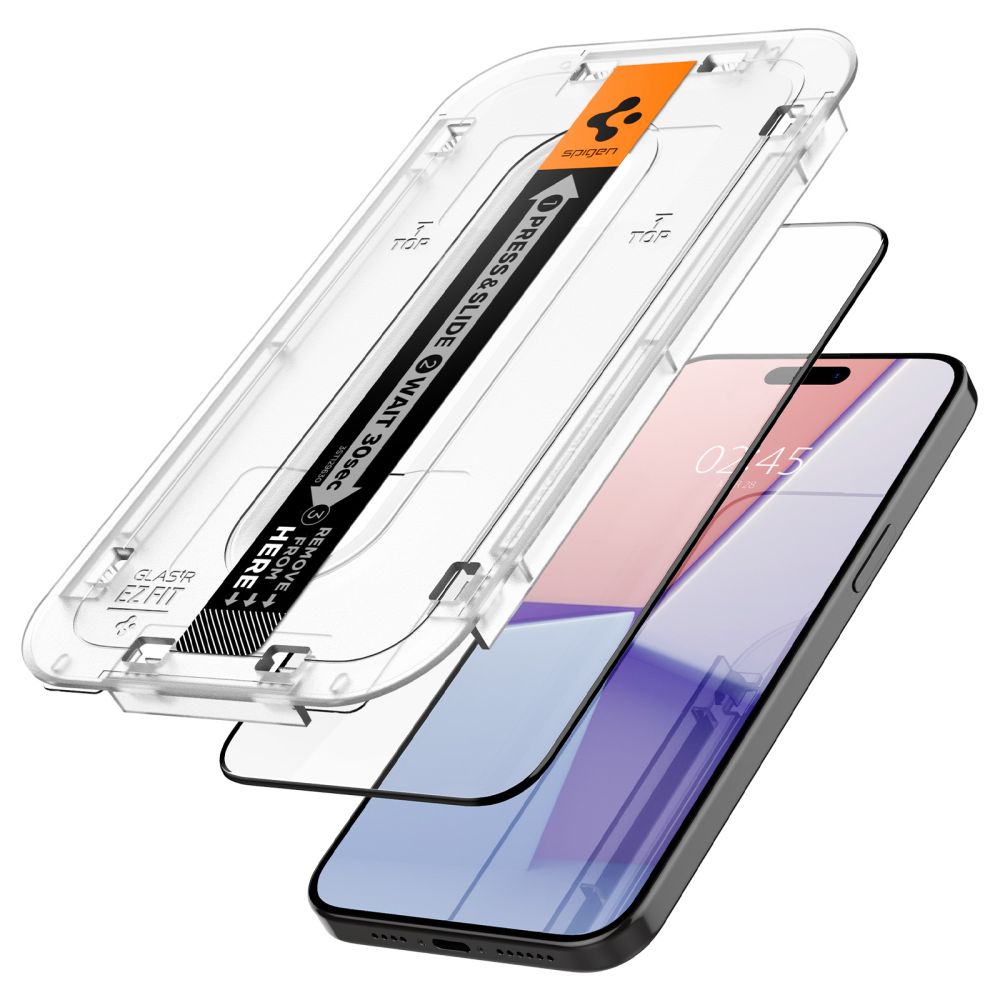 Beskyttelsesfilm til skærm Spigen GlastR EZ FIT HD til Apple iPhone 15, Hærdet glas, Fuldklæbende, 2.5D, Sort AGL06908