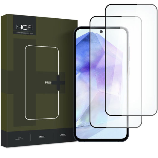 HOFI Glass PRO+ skærmbeskytter til Samsung Galaxy A55 5G A556 / A35 5G A356, glasskærm, fuld lim, sæt 2 stykker, 2,5D, sort