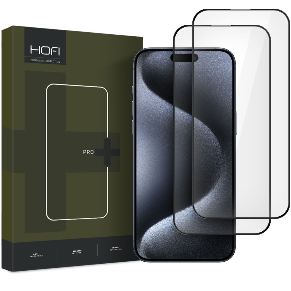Beskyttelsesfilm til skærm HOFI Glass PRO+ til Apple iPhone 16, Hærdet Glas, Fuldklæbende, Sæt med 2 stykker, 2.5D, Sort
