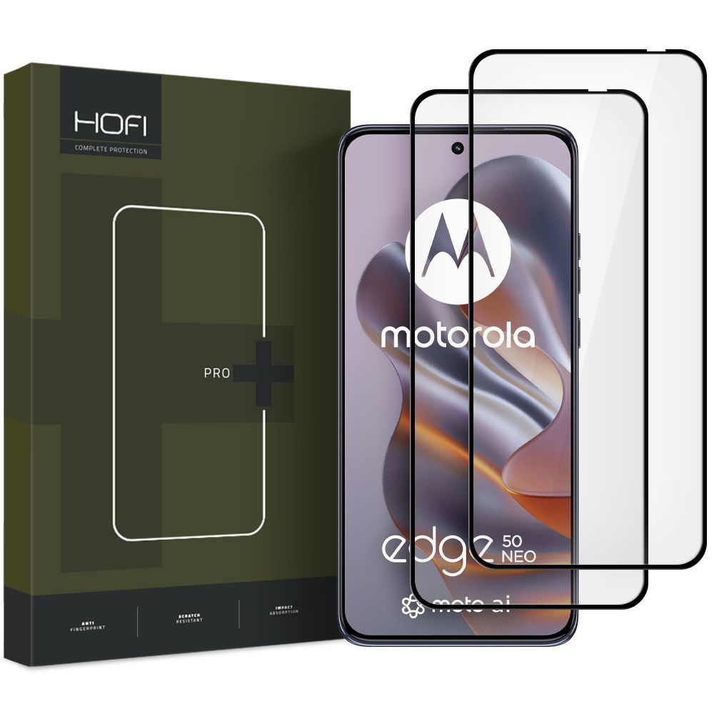 Beskyttelsesfilm til skærm HOFI Glass PRO+ til Motorola Edge 50 Neo, Hærdet Glas, Fuldklæbende, Sæt med 2 stykker, 2.5D, Sort