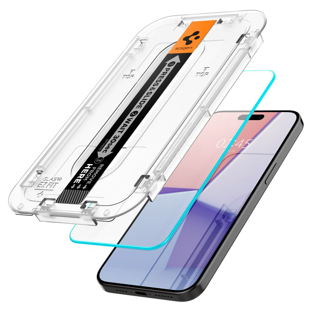 Beskyttelsesfilm til skærm Spigen GlastR EZ FIT til Apple iPhone 15 Pro Max, Hærdet glas, Fuldklæbende, Sæt med 2 stykker AGL06872