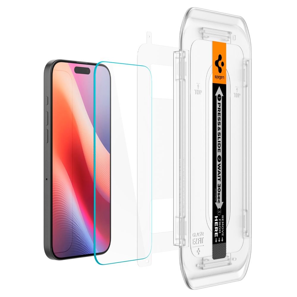 Skærmbeskyttelsesfilm Spigen GlastR EZ FIT til Apple iPhone 17 Pro / 17 / 16 Pro, Hærdet Glas, Fuldklæbende, Sæt med 2 stykker