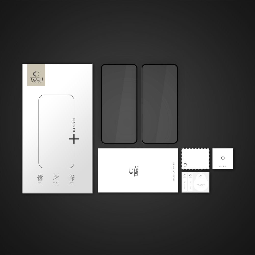 Beskyttelsesfilm Tech-Protect FIT+ til Motorola Moto G56, Hærdet Glas, Fuldklæbende, Sæt med 2 stykker, 2.5D, Sort