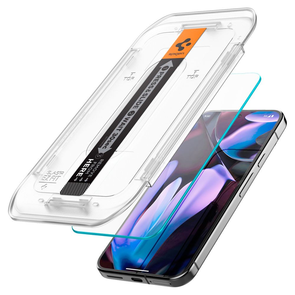 Skærmbeskyttelsesfilm Spigen GlastR EZ FIT til Google Pixel 9 / 9 Pro, Hærdet Glas, Fuldklæbende, Sæt med 2 stykker, 2.5D AGL08442