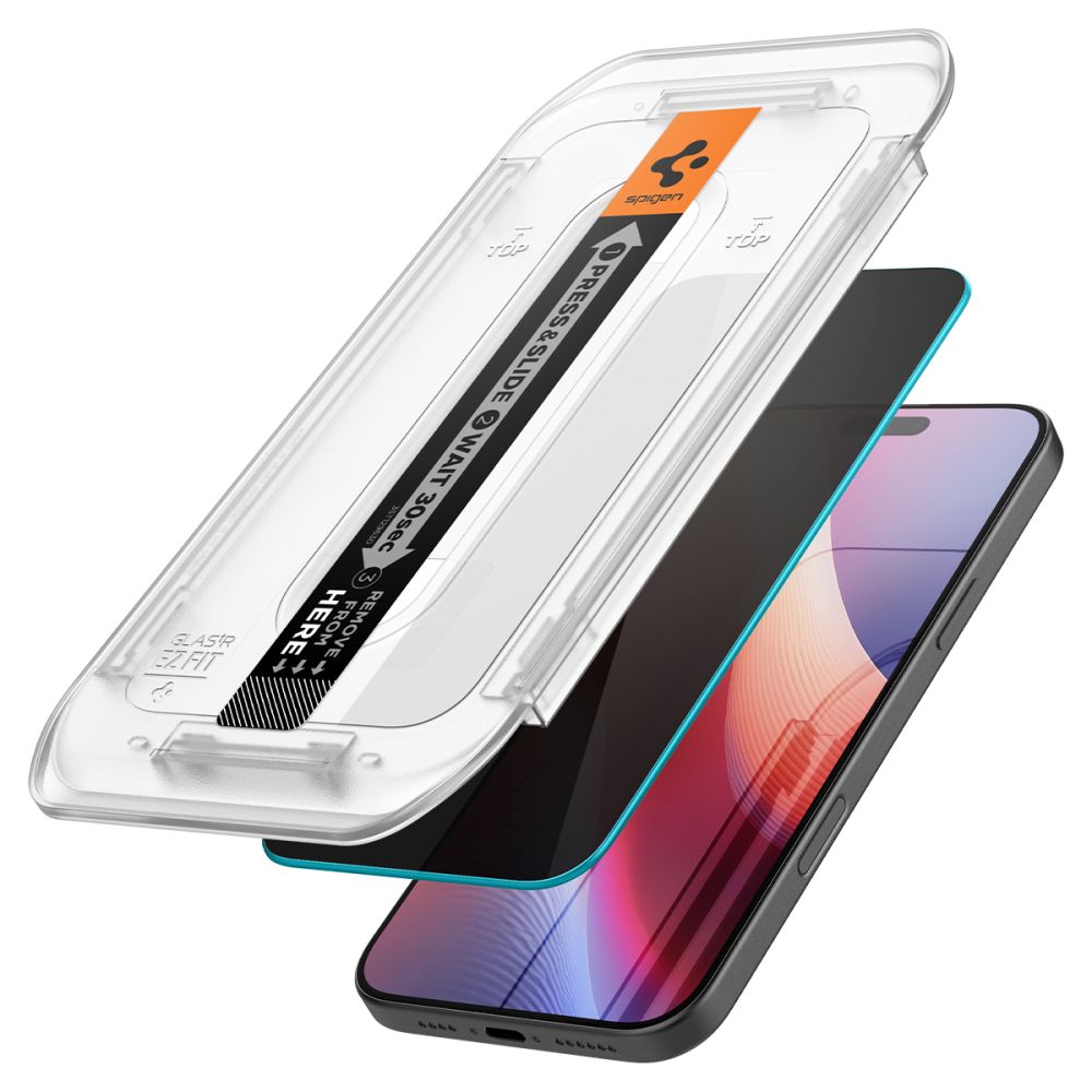 Beskyttelsesfilm til skærm Privacy Spigen GlastR EZ FIT til Apple iPhone 17 Pro Max / 16 Pro Max, Hærdet Glas, Fuldklæbende, Sæt med 2 stykker AGL07908