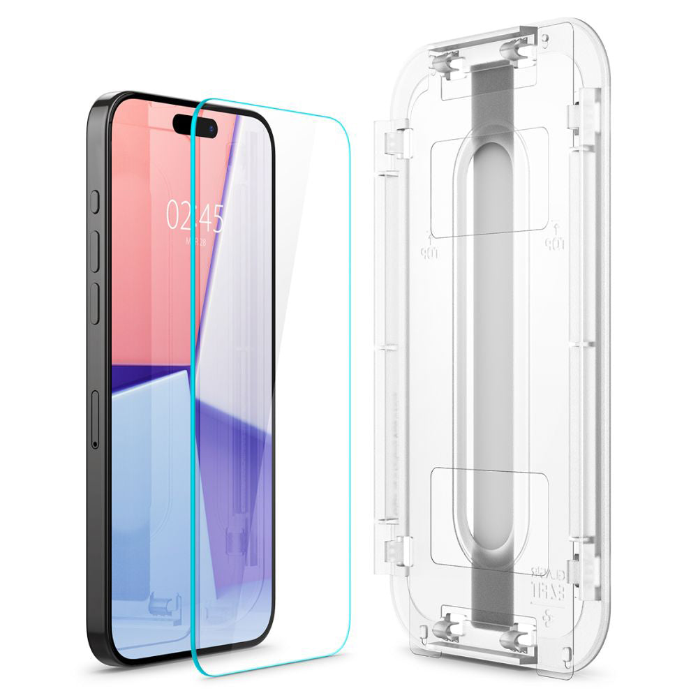 Beskyttelsesfilm til skærm Spigen GlastR EZ FIT til Apple iPhone 15 Pro Max, Hærdet glas, Fuldklæbende, Sæt med 2 stykker AGL06872
