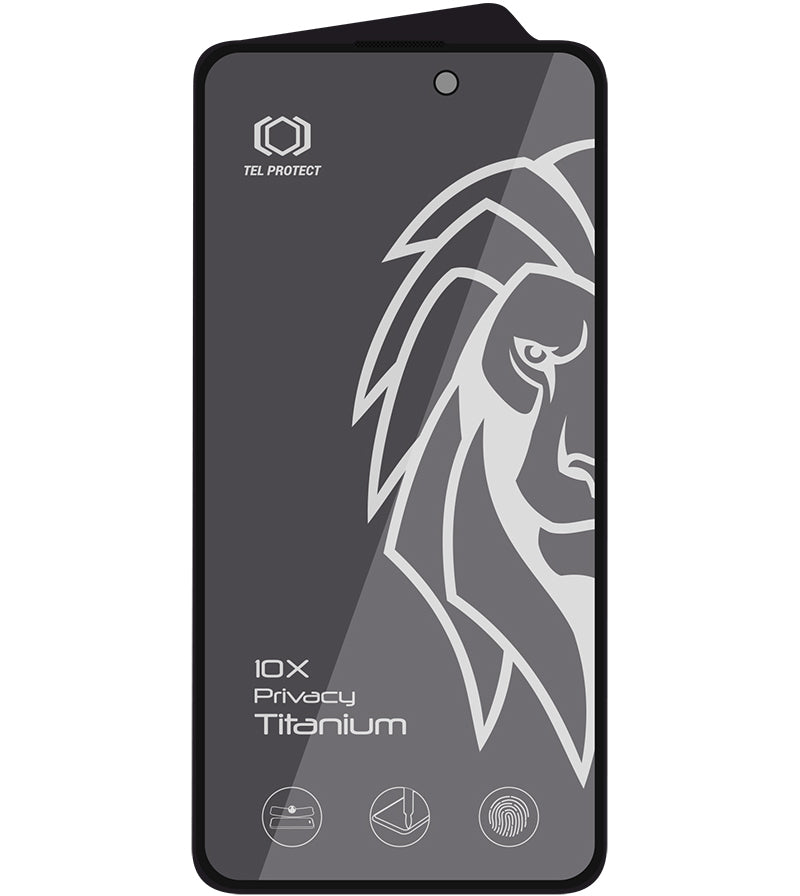 Tel Protect 10X Plus Titanium privacy-skærmbeskyttelse til Apple iPhone 17 / 16 Pro, hærdet glas, fuldlimning