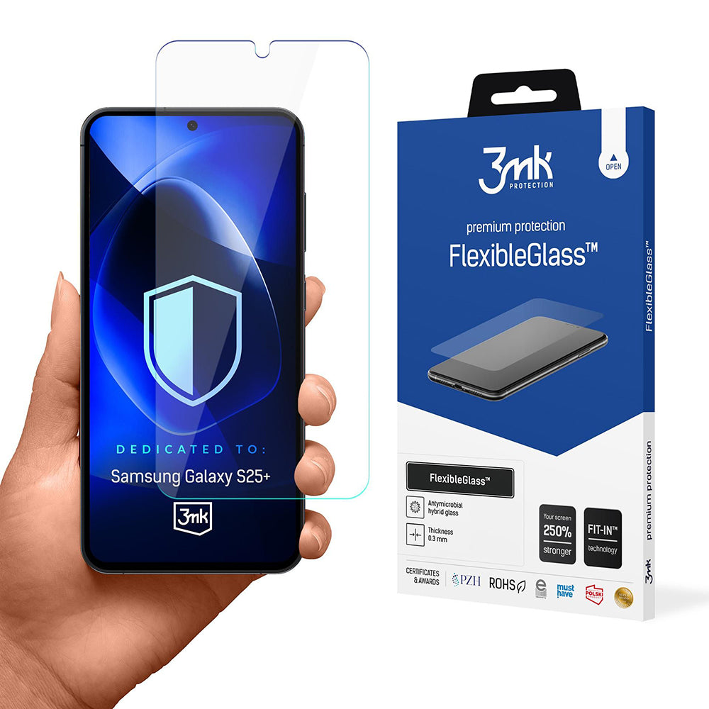 3MK FlexibleGlass Skærmbeskytter til Samsung Galaxy S25+ S936, Fleksibelt Glas, Fuld Lim