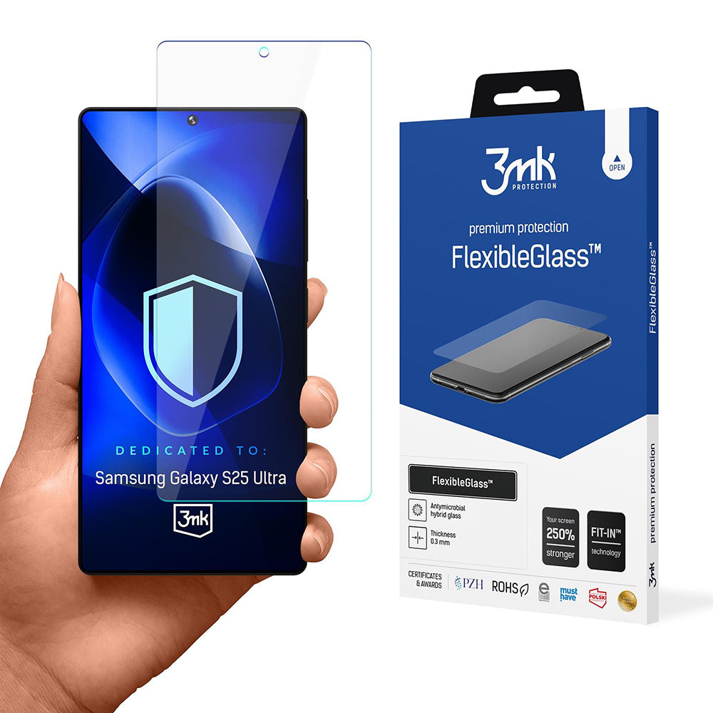 3MK FlexibleGlass Skærmbeskytter til Samsung Galaxy S25 Ultra S938, Fleksibelt Glas, Fuld Lim