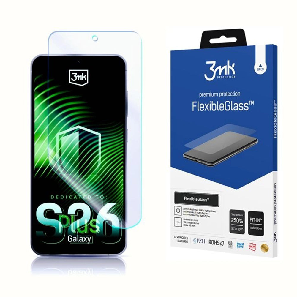 Skærmbeskyttelsesfolie 3MK FlexibleGlass til Samsung Galaxy S26 Plus S947, Fleksibelt Glas, Fuldklæbende, Gennemsigtig