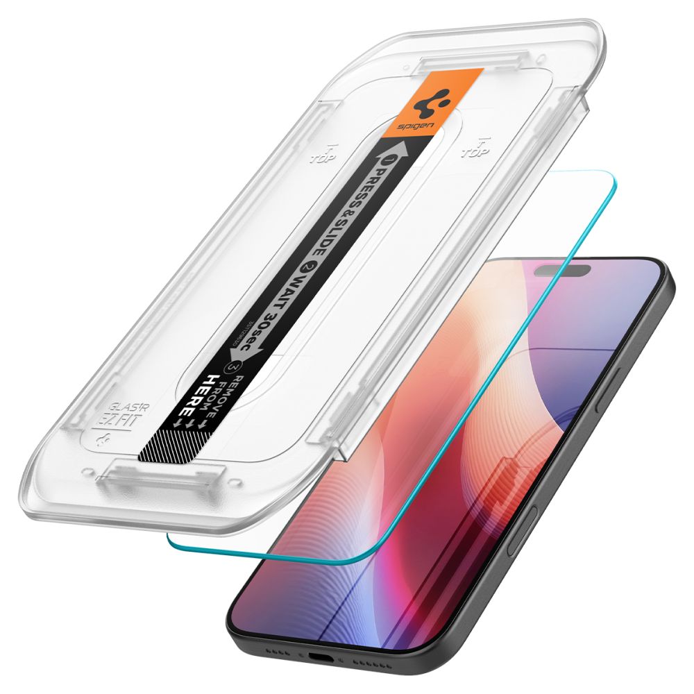 Beskyttelsesfilm til skærm Spigen GlastR EZ FIT til Apple iPhone 16 Pro, Hærdet Glas, Full Glue AGL07935