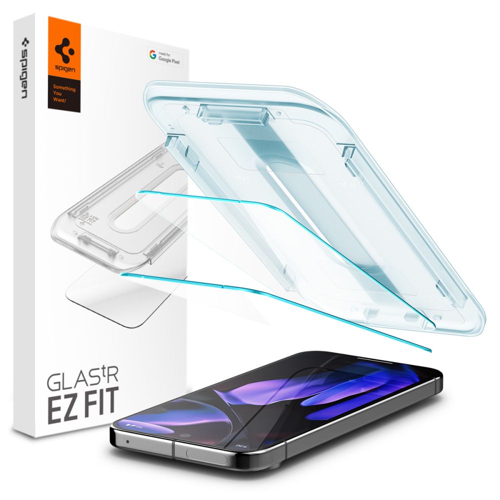 Skærmbeskyttelsesfilm Spigen GlastR EZ FIT til Google Pixel 9 / 9 Pro, Hærdet Glas, Fuldklæbende, Sæt med 2 stykker, 2.5D AGL08442