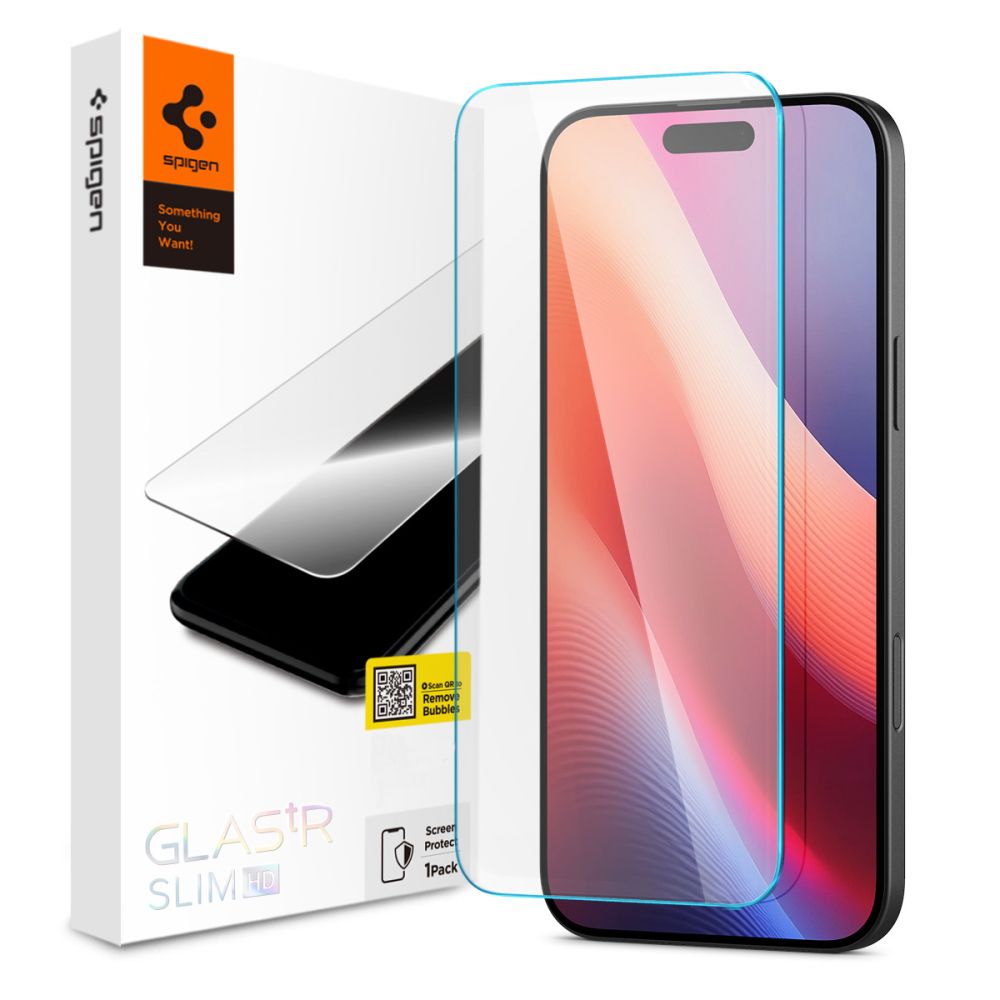 Beskyttelsesfilm til skærm Spigen GlastrR Slim HD til Apple iPhone 16 / 15, Hærdet Glas, Fuldklæbende, 2.5D AGL06910
