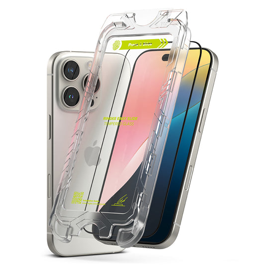 Ringke Easy Slide skærmbeskytter til Apple iPhone 16 Pro Max, fuld lim, fuld lim, sæt med 2 dele, sort