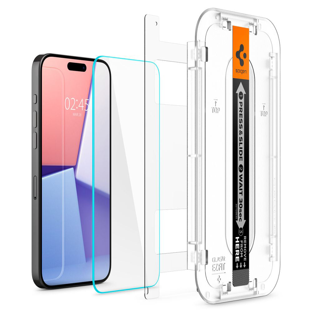 Beskyttelsesfilm til skærm Spigen GlastR EZ FIT til Apple iPhone 15 Pro Max, Hærdet glas, Fuldklæbende, Sæt med 2 stykker AGL06872