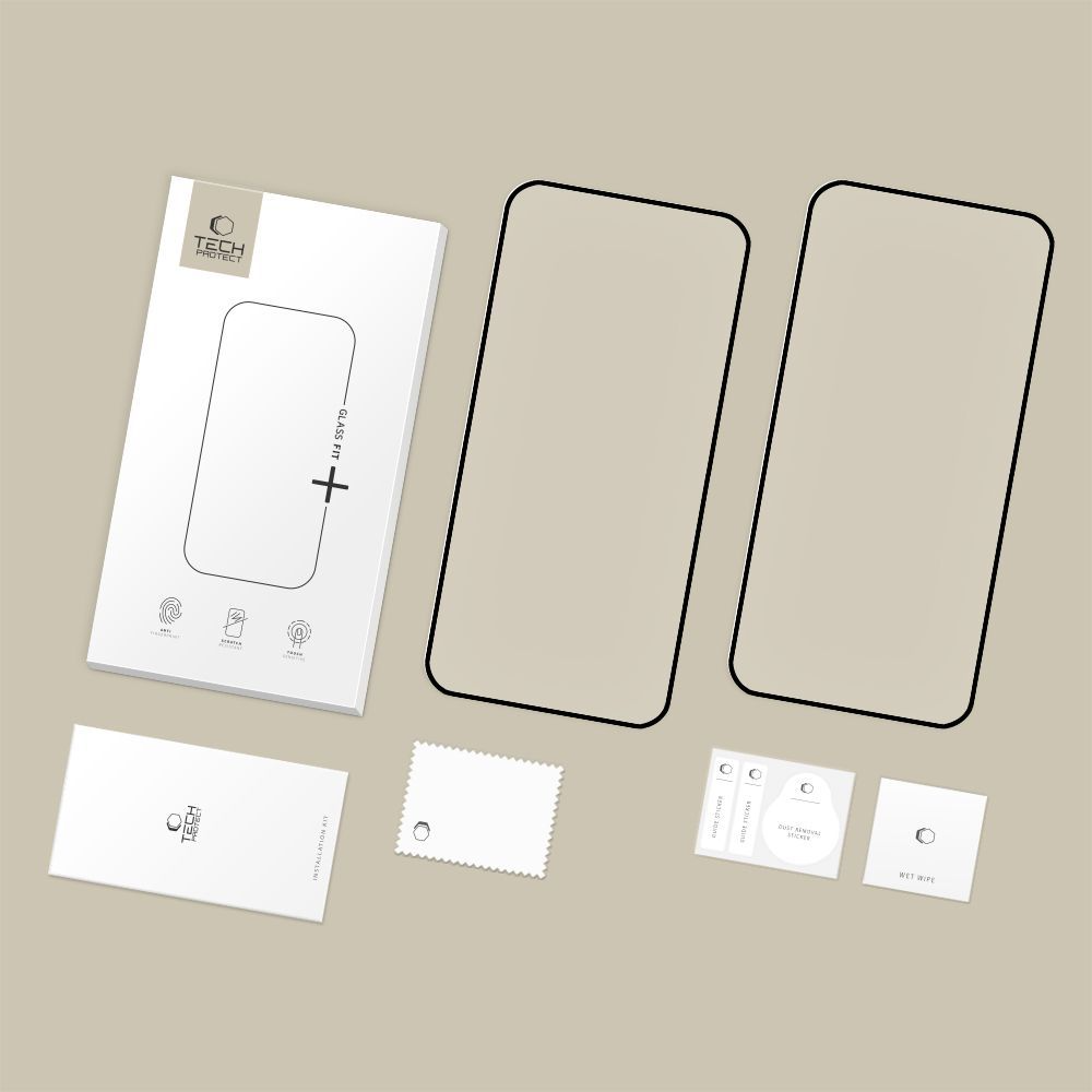 Tech-Protect FIT+ Skærmbeskytter til Motorola Moto G77 / G67, Hærdet Glas, Fuld Lim, Sæt med 2 stk., 2.5D, Sort