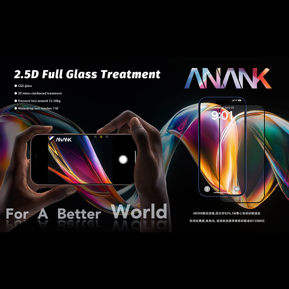 Beskyttelsesfilm Anank 5X Forstærket til Apple iPhone 17 Pro, Hærdet Glas, Fuldklæbende, 2.5D, Sort