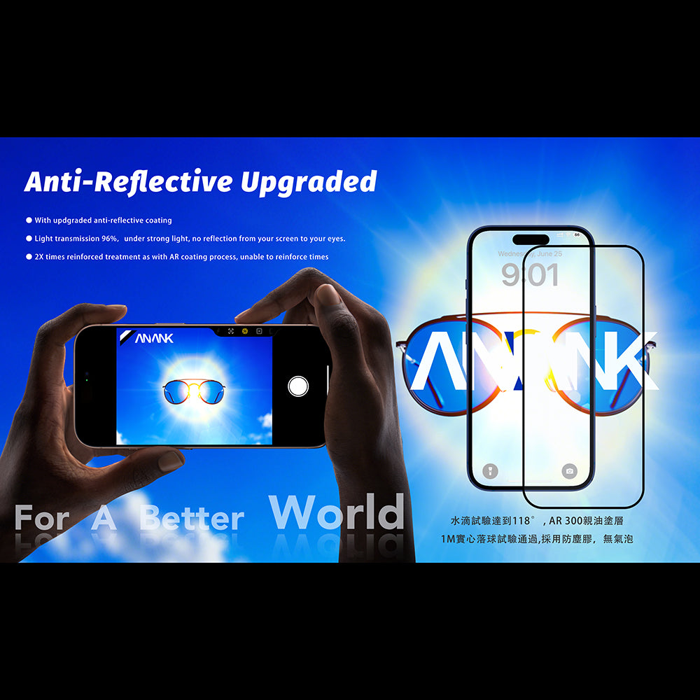 Beskyttelsesfilm Anank Anti Reflection til Apple iPhone 17 Pro, Hærdet Glas, Full Glue, 2.5D, Sort