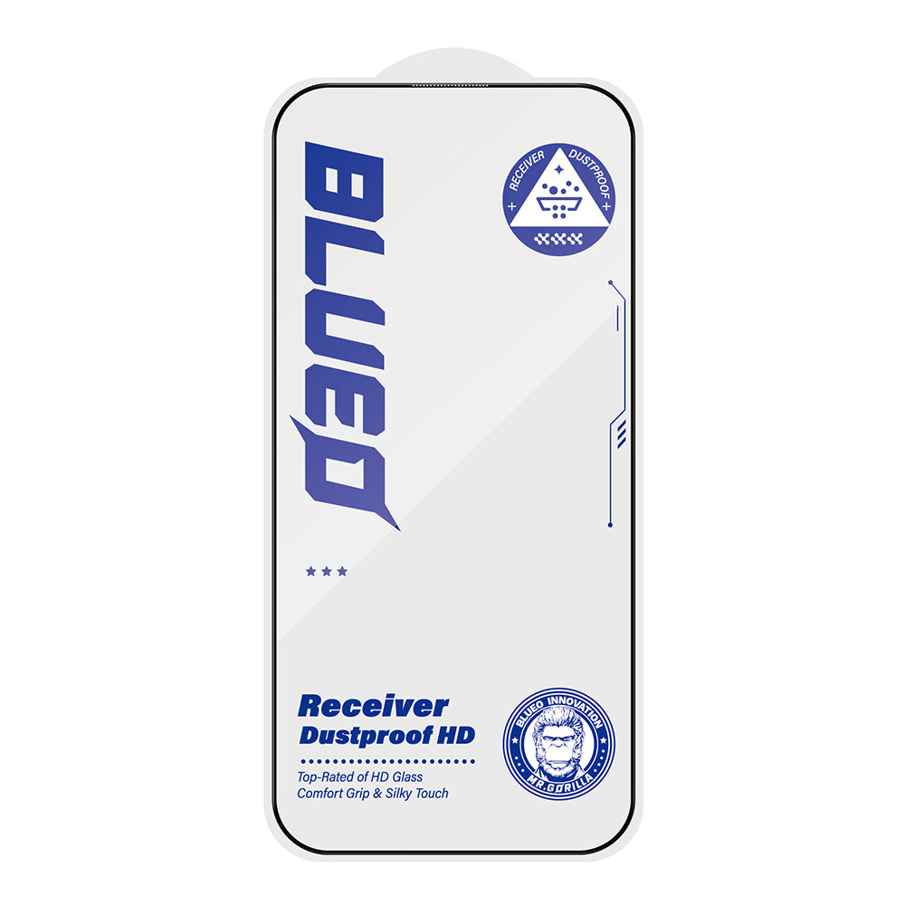 Blueo Anti-Dust HD Skærmbeskyttelsesfilm til Apple iPhone 15 Pro Max, Hærdet Glas, Fuld Lim, Sort