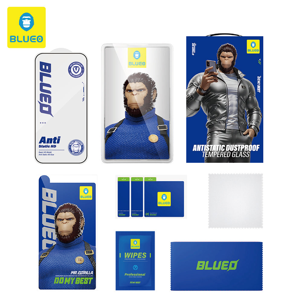 Blueo Anti-Static HD Skærmbeskyttelsesfilm til Apple iPhone 14 Pro Max, Hærdet Glas, Fuld Lim, Sort