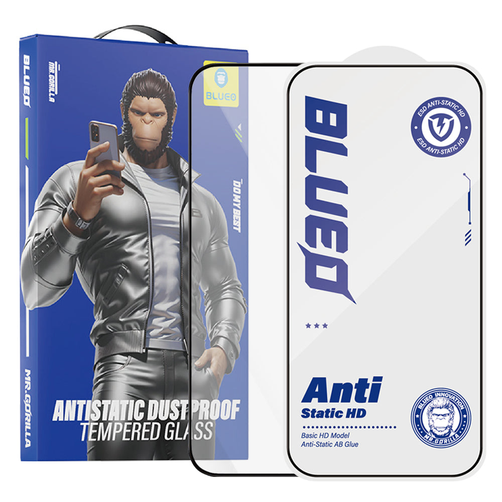 Blueo Anti-Static HD Skærmbeskyttelsesfilm til Apple iPhone 15 Pro, Hærdet Glas, Fuld Lim, Sort