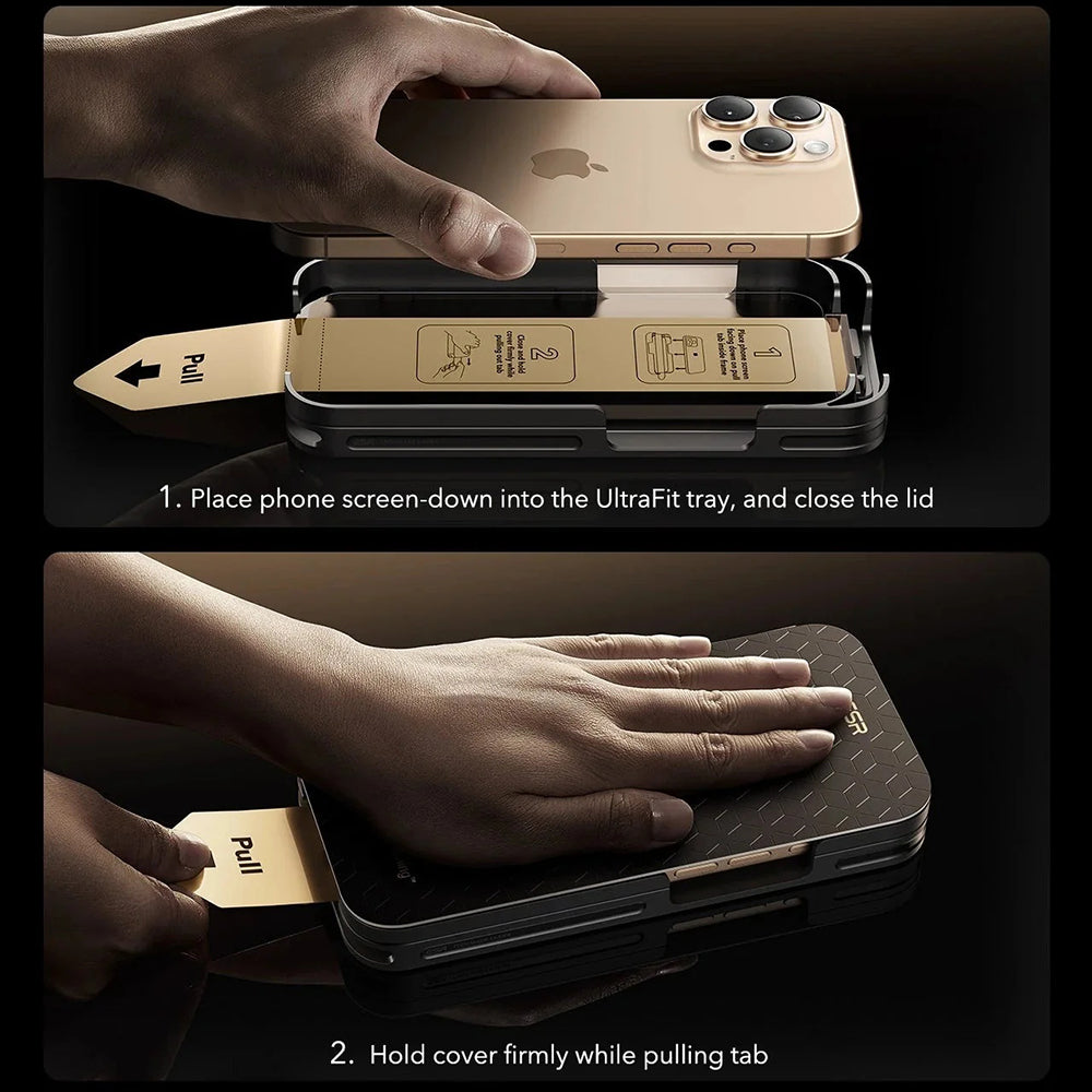 Beskyttelsesfilm til skærm ESR Corning UltraFit til Apple iPhone 17 Pro, Hærdet glas, Full Glue, Sæt med 3 stykker, Sort