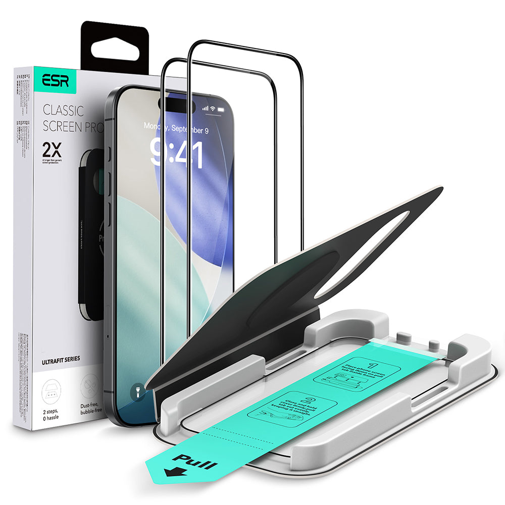 ESR UltraFit Classic Skærmbeskytter til Apple iPhone 18 Pro / 17 Pro, Hærdet Glas, Fuld Lim, Sæt med 2 stk, Sort