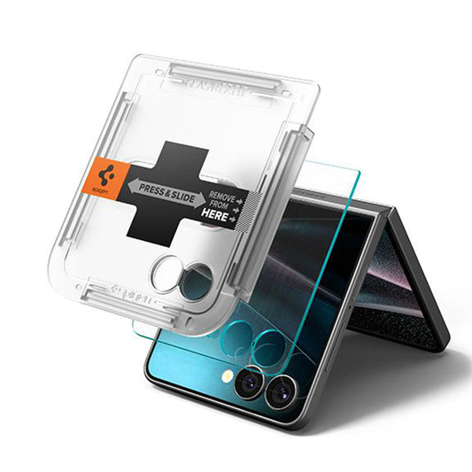 Beskyttelsesfilm til ydre skærm Spigen GlastR EZ FIT til Samsung Galaxy Z Flip7 F766, Hærdet Glas, Fuldklæbende, Sæt med 2 stykker AGL09585