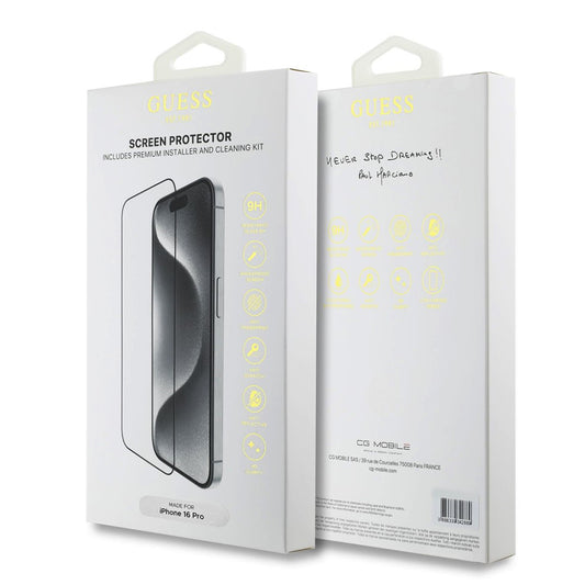 Beskyttelsesfilm til skærm Guess Classic Outline til Apple iPhone 16 Pro Max, Hærdet Glas, Full Glue, 2.5D, Sort GUTGP16XBOKGCIT