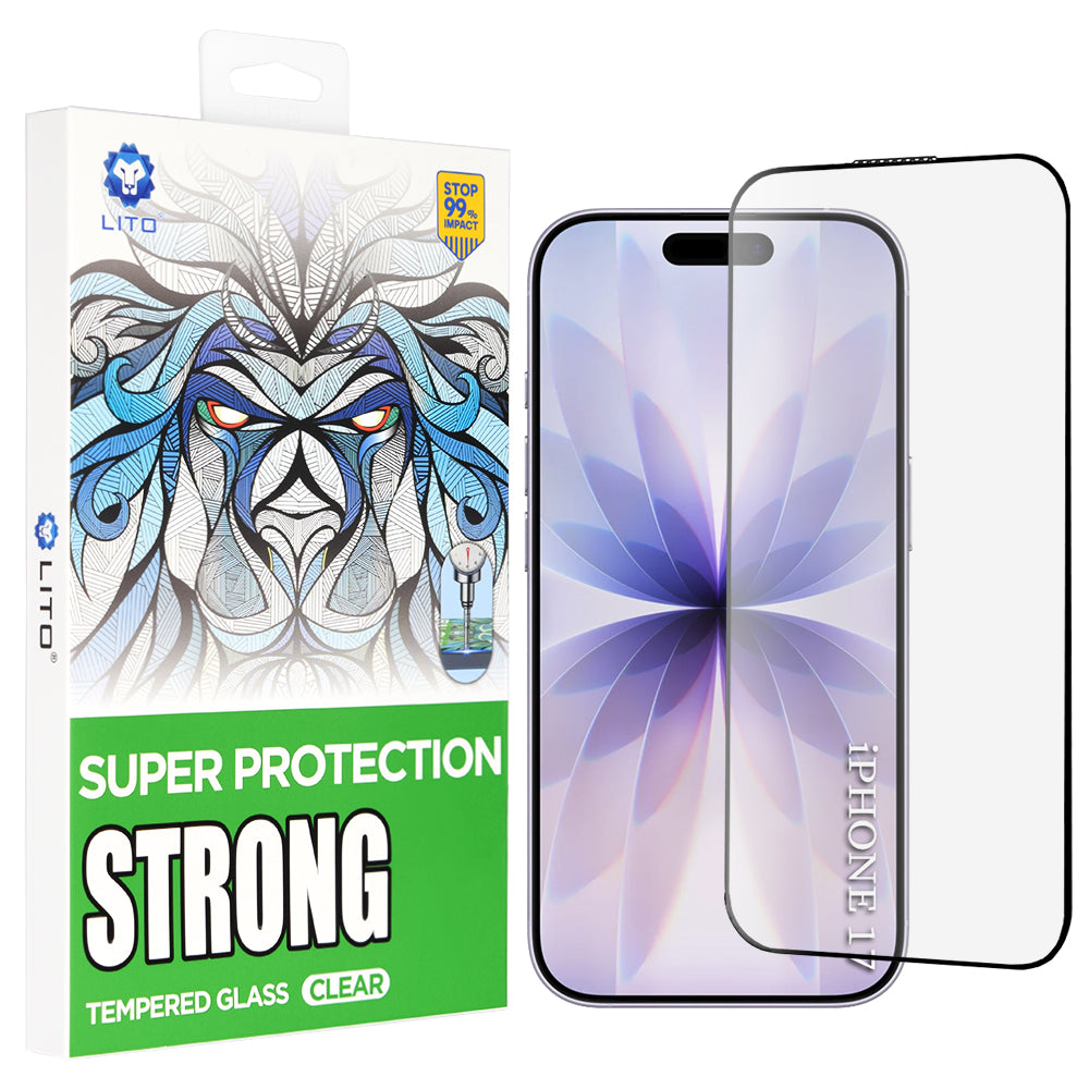 Beskyttelsesfilm Lito D+ Max Strong til Apple iPhone 17 / 16 Pro, Hærdet Glas, Fuldklæbende, Sort
