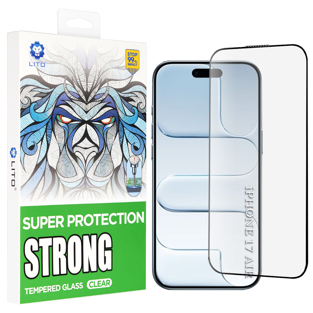 Beskyttelsesfilm Lito D+ Max Strong til Apple iPhone 17 Air, Hærdet Glas, Fuldklæbende, Sort