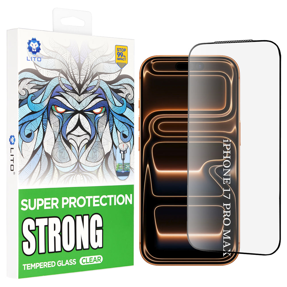 Beskyttelsesfilm Lito D+ Max Strong til Apple iPhone 17 Pro Max, Hærdet Glas, Fuldklæbende, Sort