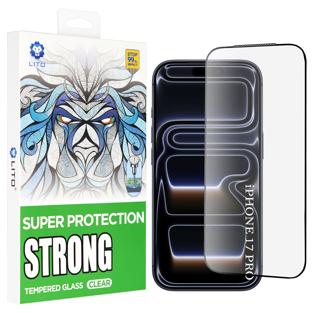 Beskyttelsesfilm Lito D+ Max Strong til Apple iPhone 17 Pro, Hærdet Glas, Full Glue, Sort