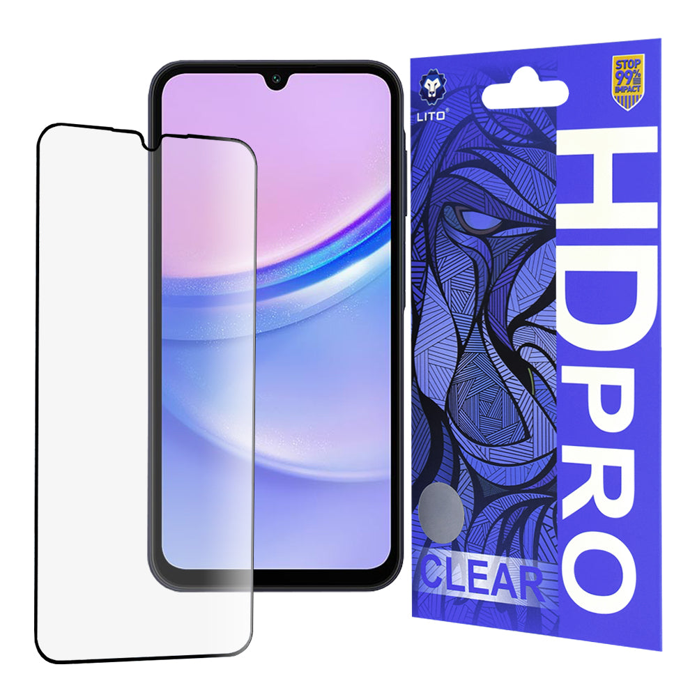 Lito HD Pro Clear Skærmbeskyttelsesfilm til Samsung Galaxy A15 5G A156 / A15 A155 / A25 A256 / A24 4G A245, Hærdet Glas, Fuld Lim, Sort